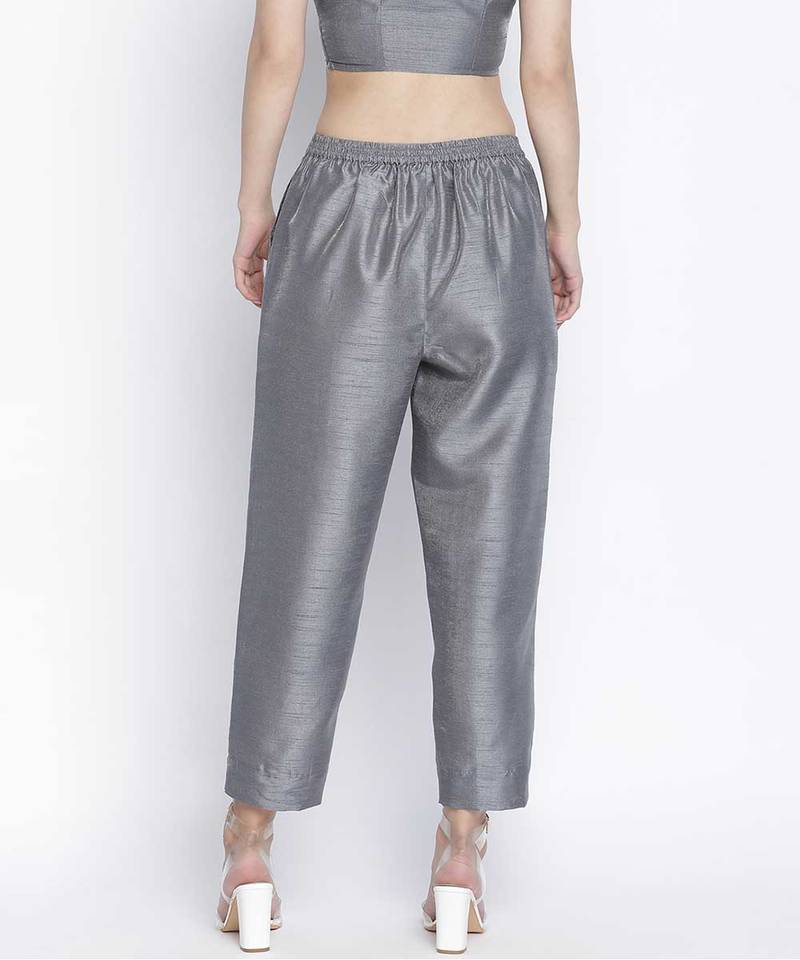 Soild grey Dupion silk women pant