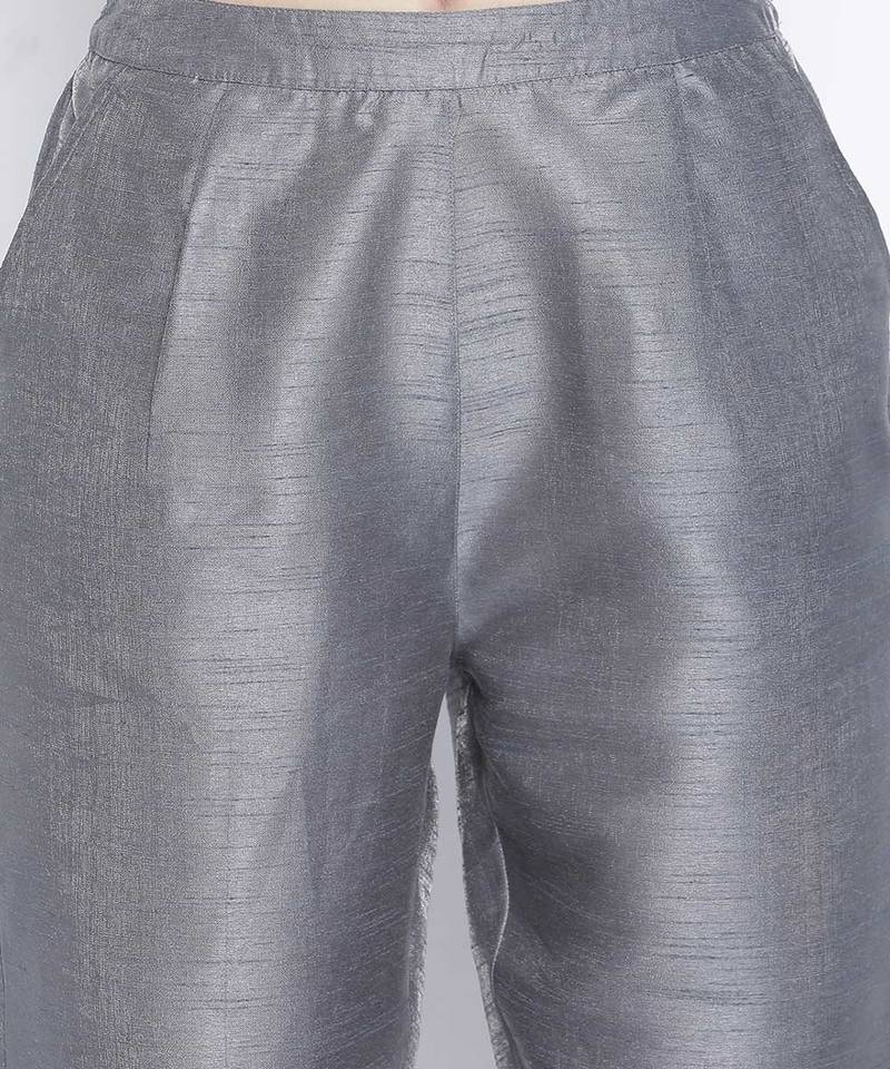 Soild grey Dupion silk women pant