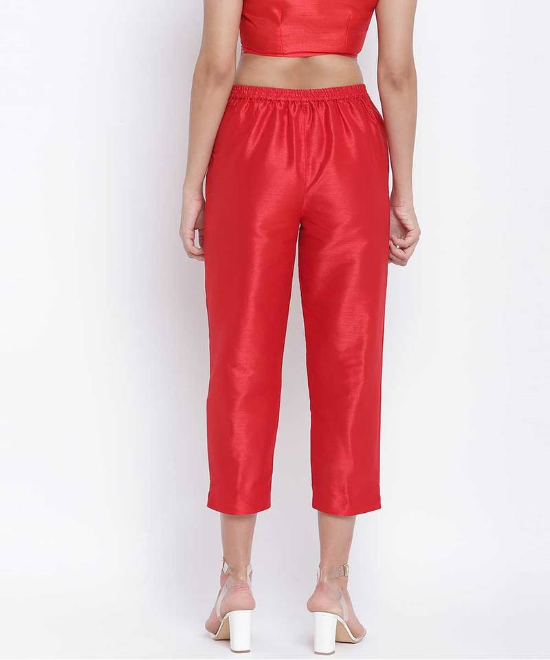 Heartly Red Dupion Silk women pant