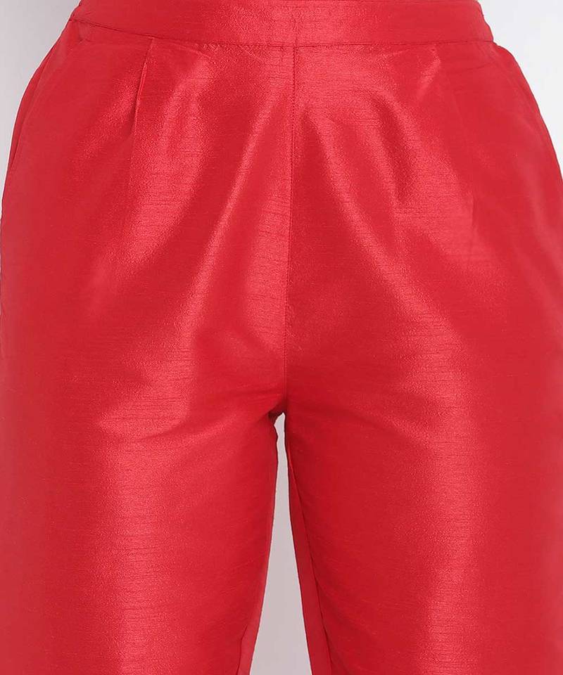 Heartly Red Dupion Silk women pant