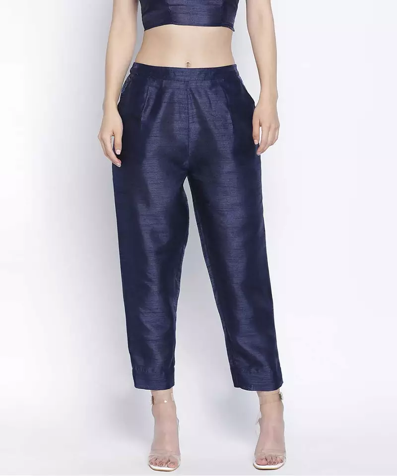 Romanlic Navy blue Dupion silk women pant