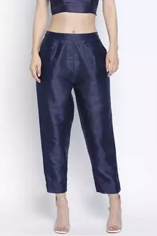 Romanlic Navy blue Dupion silk women pant