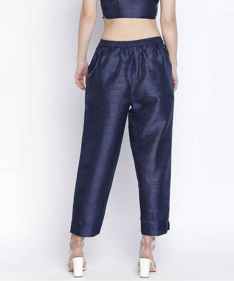 Romanlic Navy blue Dupion silk women pant