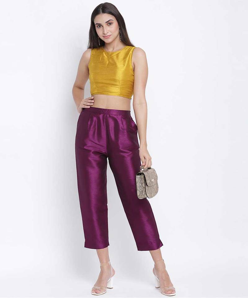 Purplesic Solid Dupion Slik Women Pant