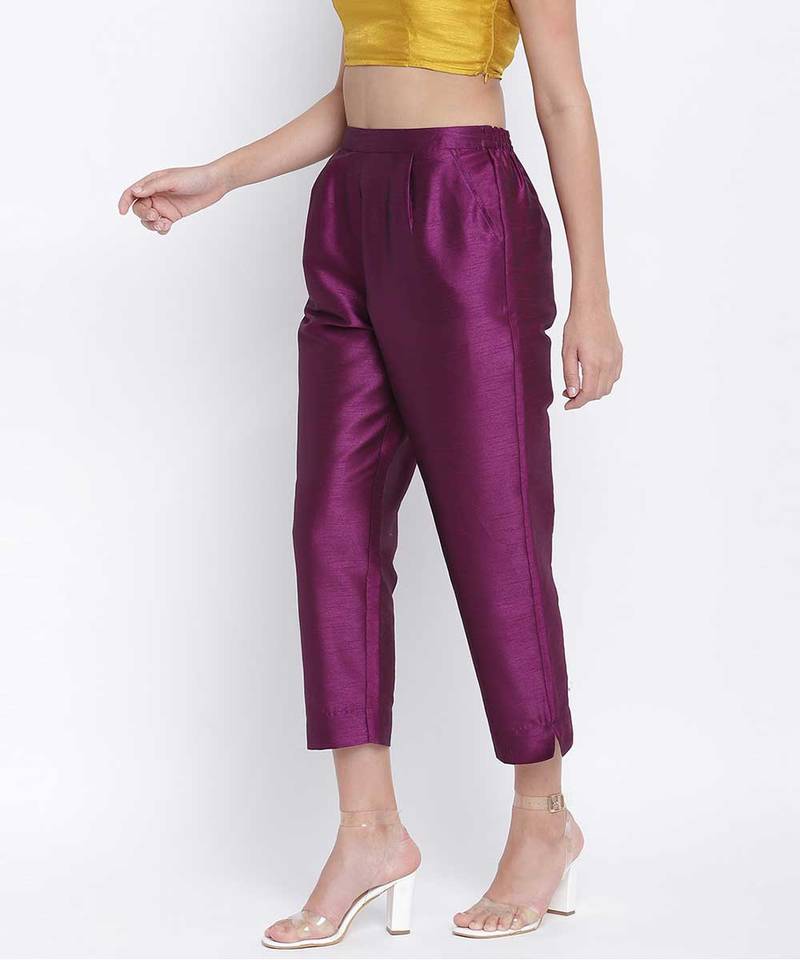 Purplesic Solid Dupion Slik Women Pant