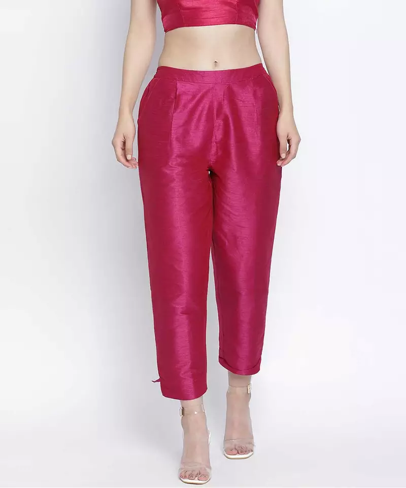 Ivolic Solid pink Dupion silk women pant