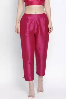 Ivolic Solid pink Dupion silk women pant
