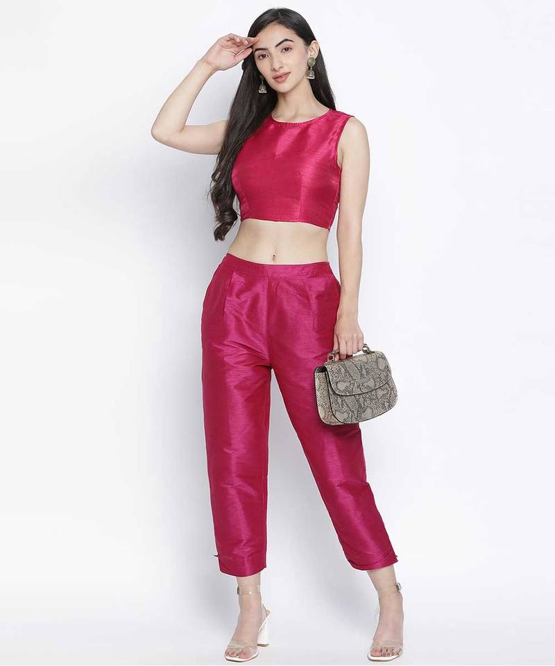 Ivolic Solid pink Dupion silk women pant