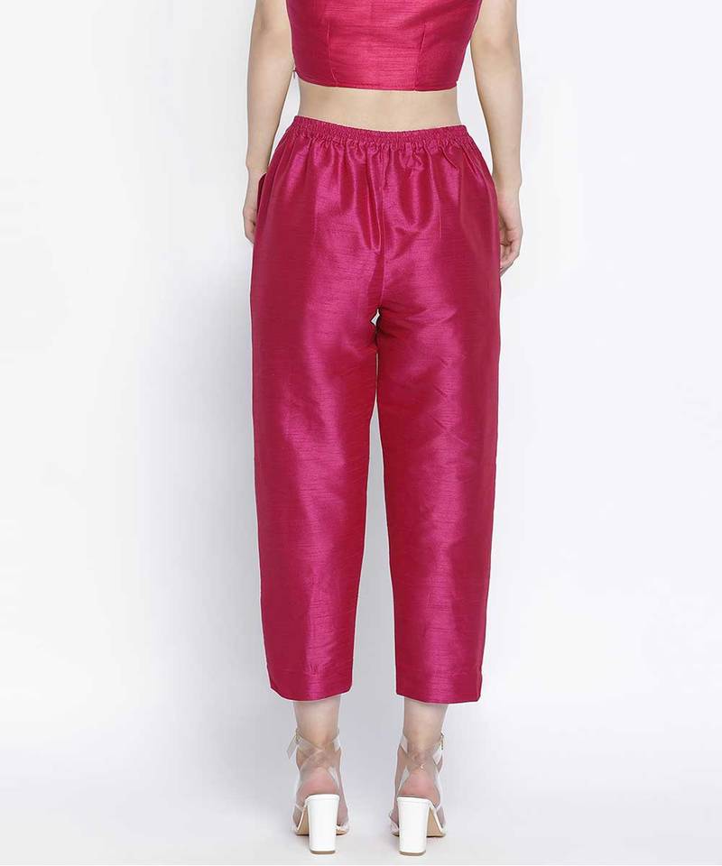 Ivolic Solid pink Dupion silk women pant