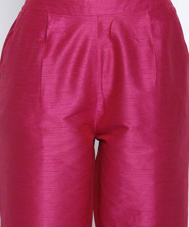 Ivolic Solid pink Dupion silk women pant