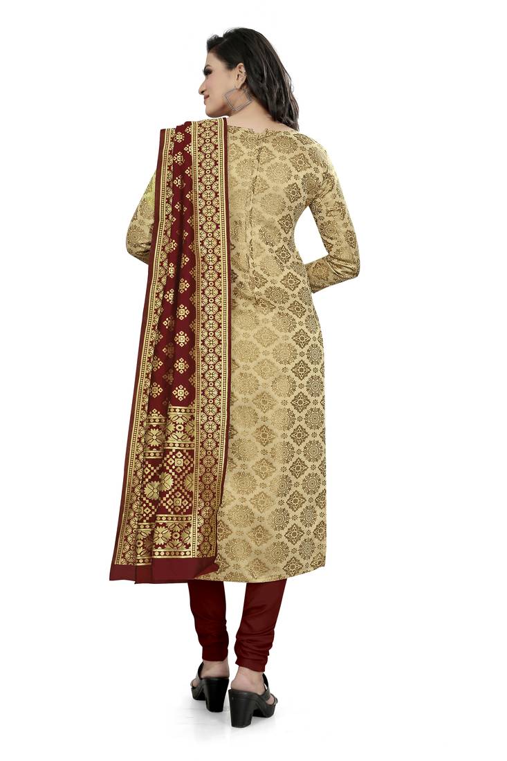  Baige Banarasi silk Unstitched dress material