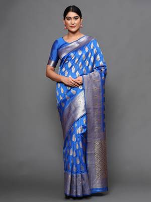Glemora Blue Beautiful Ethnic Wear Silk Blend  Traditional Saree 1