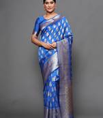 Glemora Blue Beautiful Ethnic Wear Silk Blend  Traditional Saree