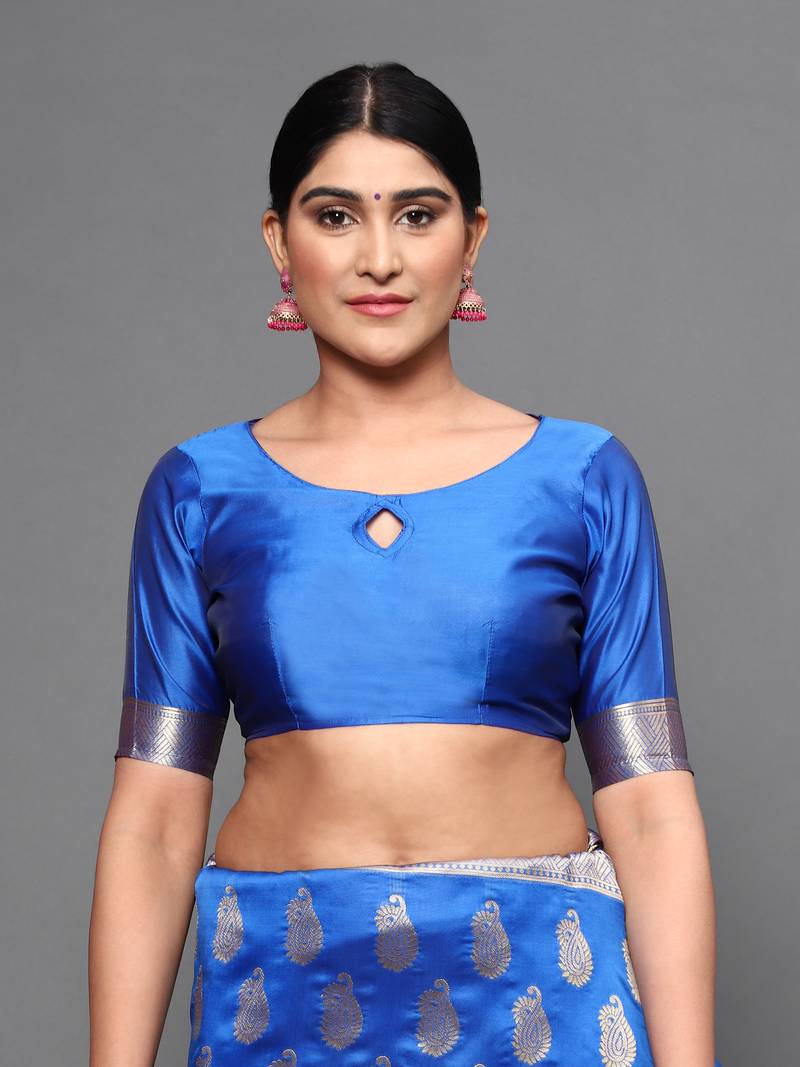 Glemora Blue Beautiful Ethnic Wear Silk Blend  Traditional Saree