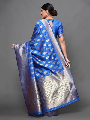 Glemora Blue Beautiful Ethnic Wear Silk Blend  Traditional Saree 4
