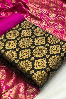  Black Banarasi silk Unstitched dress material