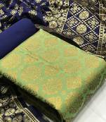  Green Banarasi silk Unstitched dress material