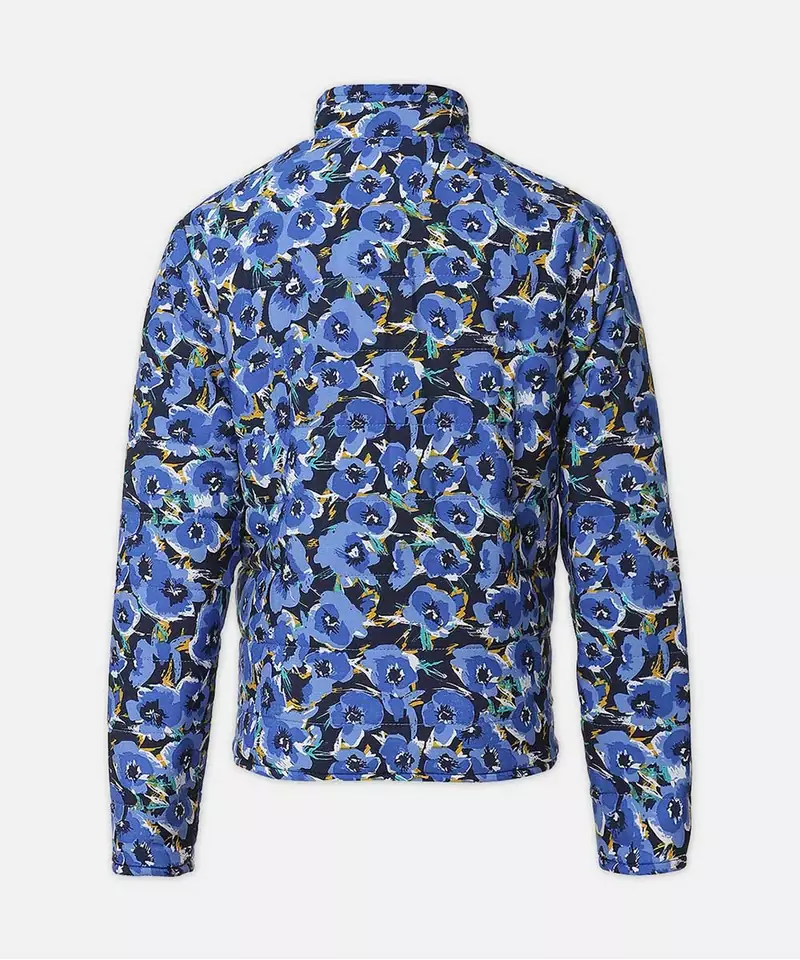 Diva blue floral printed reversible quilted girl jacket