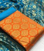  Orange Banarasi silk Unstitched dress material