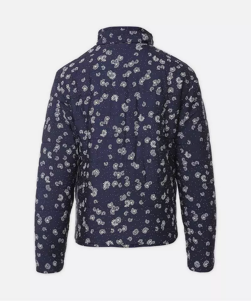 Diva blue floral printed reversible quilted girl jacket