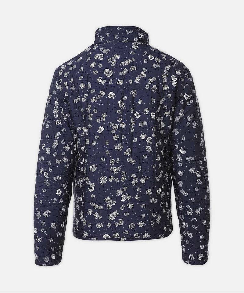 Diva blue floral printed reversible quilted girl jacket