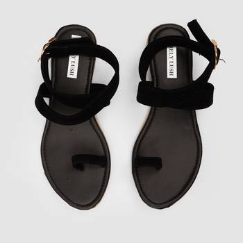 Purely Lush Black Strappy Flats  for Women 1