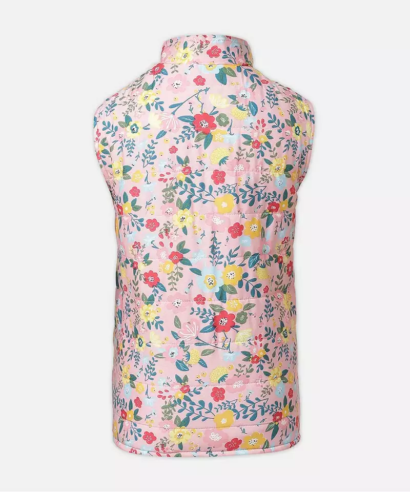 Cuddly pretty floral print reversible quilted girl jacket