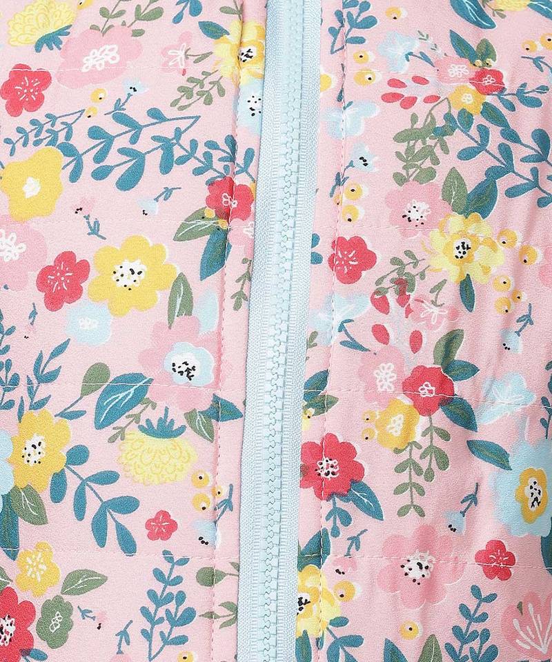 Cuddly pretty floral print reversible quilted girl jacket