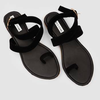 Purely Lush Black Strappy Flats  for Women 2