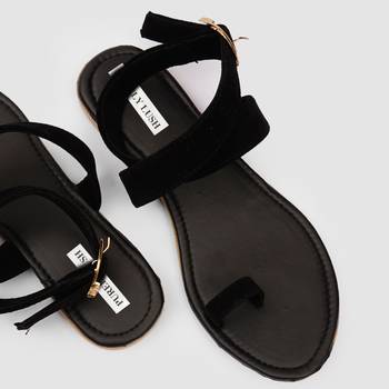 Purely Lush Black Strappy Flats  for Women 3