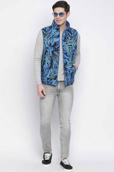 Stylized bright blue Reversible Quilted men Jacket