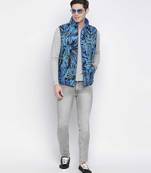 Stylized bright blue Reversible Quilted men Jacket