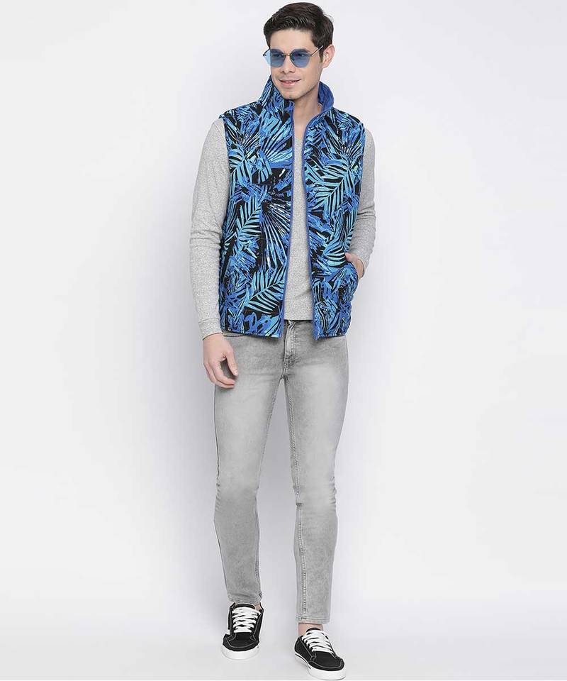 Stylized bright blue Reversible Quilted men Jacket