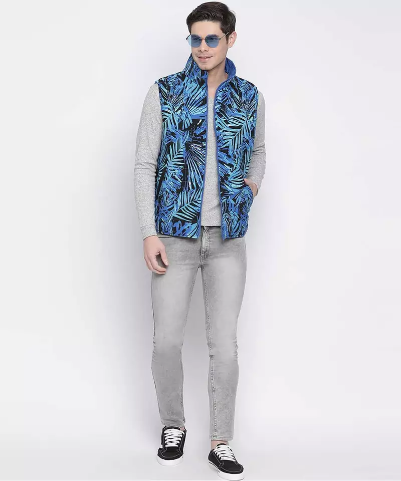 Stylized bright blue Reversible Quilted men Jacket