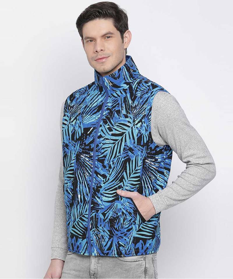 Stylized bright blue Reversible Quilted men Jacket