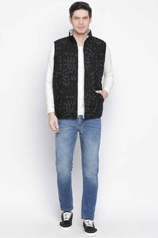 Vibrant black printed mezz  Reversible Quilted men Jacket