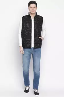Vibrant black printed mezz  Reversible Quilted men Jacket