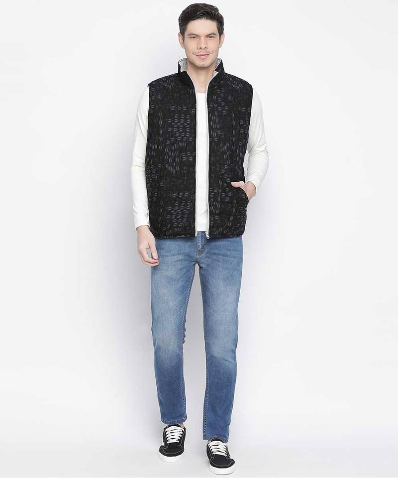 Vibrant black printed mezz  Reversible Quilted men Jacket