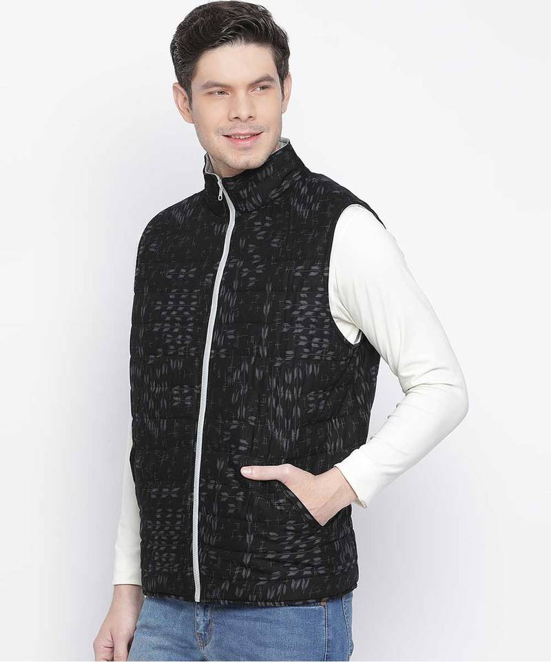 Vibrant black printed mezz  Reversible Quilted men Jacket