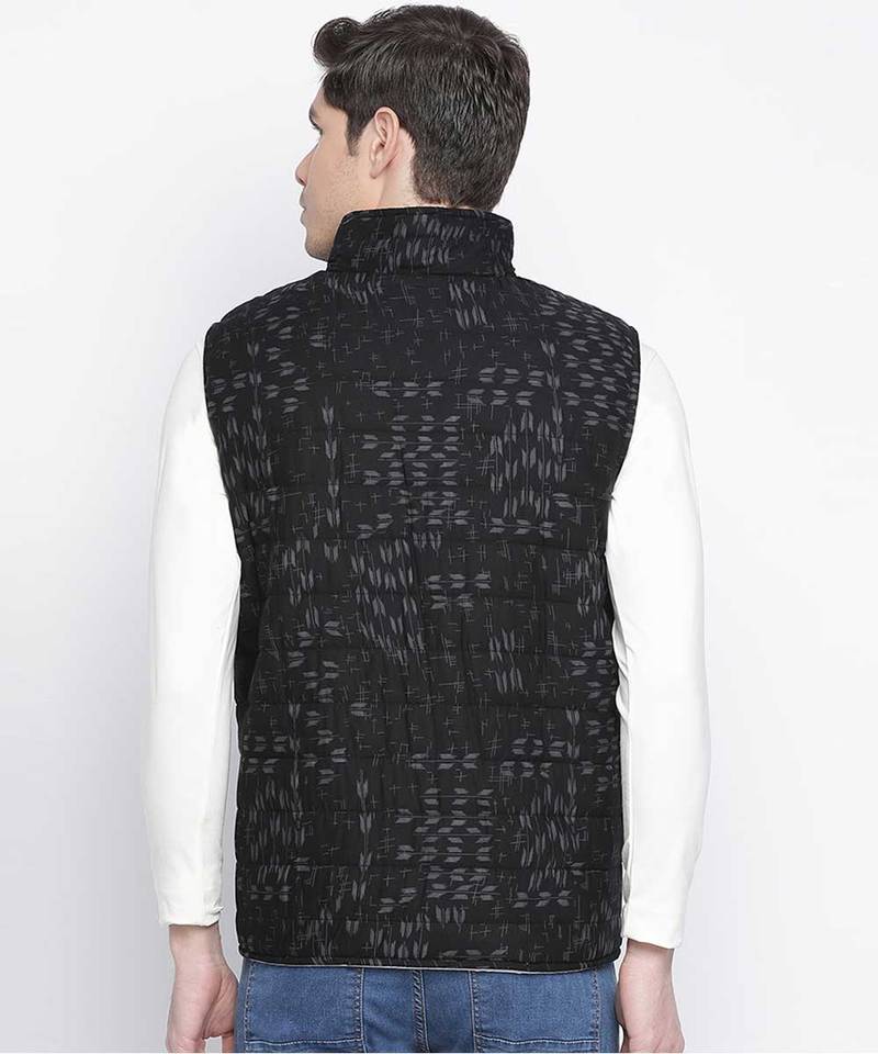 Vibrant black printed mezz  Reversible Quilted men Jacket