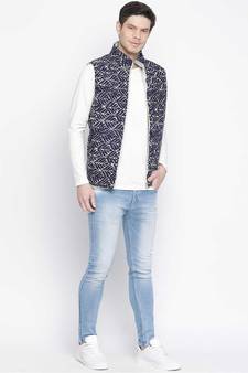 Funky blue printed Reversible Quilted men Jacket