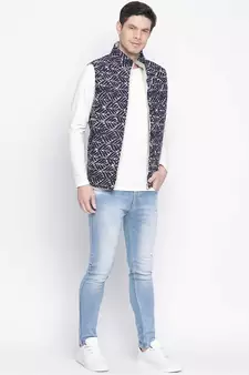 Funky blue printed Reversible Quilted men Jacket