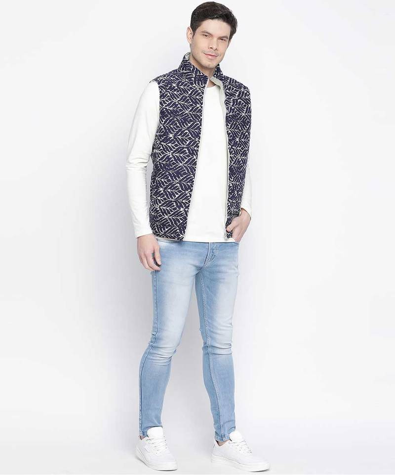 Funky blue printed Reversible Quilted men Jacket