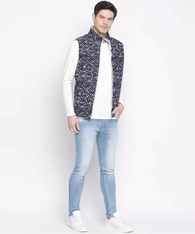 Funky blue printed Reversible Quilted men Jacket