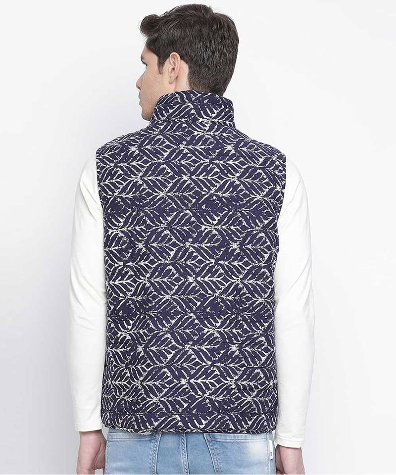 Funky blue printed Reversible Quilted men Jacket