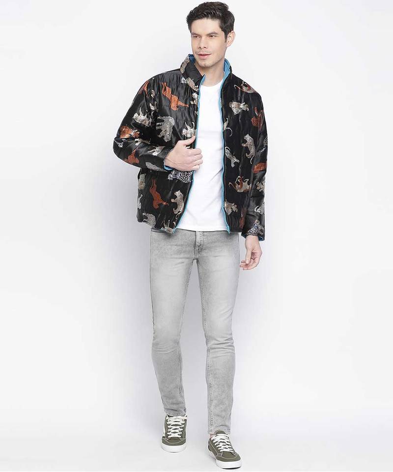 Modish hanute animal print Reversible Quilted men Jacket