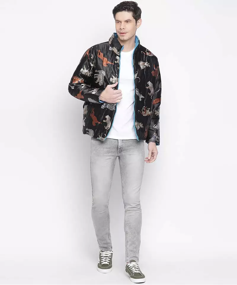 Modish hanute animal print Reversible Quilted men Jacket