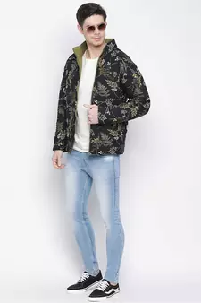 sallin black tropical printed reversible Quilted mens jacket