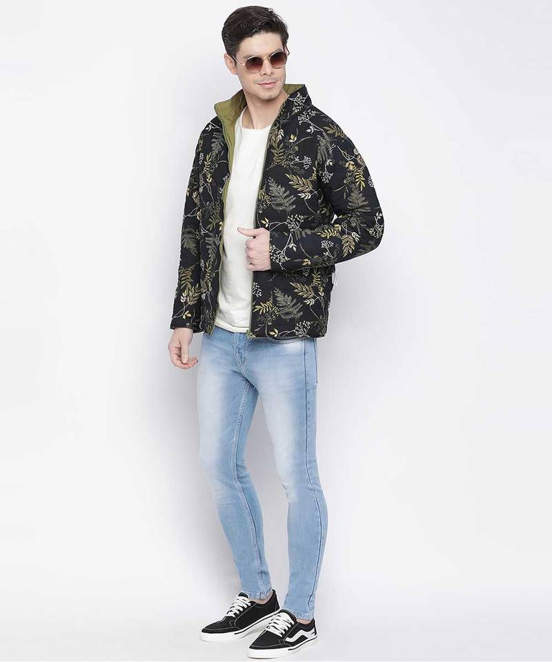sallin black tropical printed reversible Quilted mens jacket