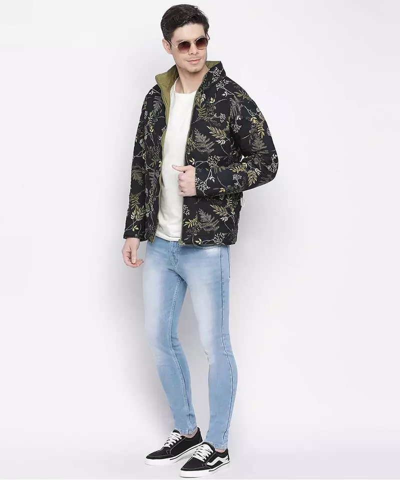 sallin black tropical printed reversible Quilted mens jacket